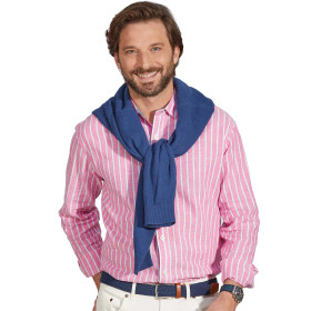 Chemise Lin Pink Florida, Encolure : 39/40, Couleur : Rose, par l’Homme Moderne.