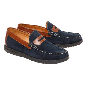 Mocassins bateau cuir et Nubuck, Pointure : 40, Couleur : Marine, par l’Homme Moderne.