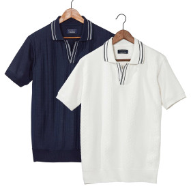 Polo maille estivale - les 2, Tour de poitrine : M (96/100), Couleur : Blanc/Marine, par l’Homme Moderne.