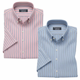 Chemisette rayée élégance - les 2, Encolure : 39/40, Couleur : Bleu/Rose, par l’Homme Moderne.