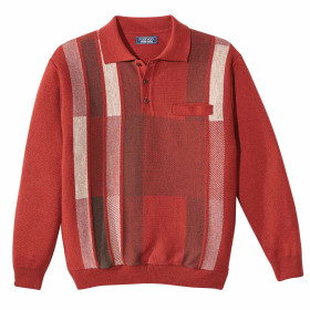 Pull-polo géométrique, Tour de poitrine : L (104/108), Couleur : Rouille, par l’Homme Moderne.