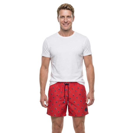 Short de bain rose imprimé bateaux