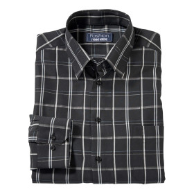 Chemise Carreaux Microfibre Mode, Encolure : L (41/42), Couleur : Noir, par l’Homme Moderne.