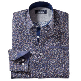Chemise Coton Fleurs, Encolure : 39/40, Couleur : Indigo, par l’Homme Moderne.