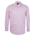 Chemise sans repassage ajustée popeline carreaux col semi-italien Rose