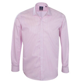 Chemise sans repassage ajustée popeline carreaux col semi-italien Rose
