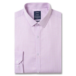 Chemise sans repassage ajustée popeline carreaux col semi-italien Rose