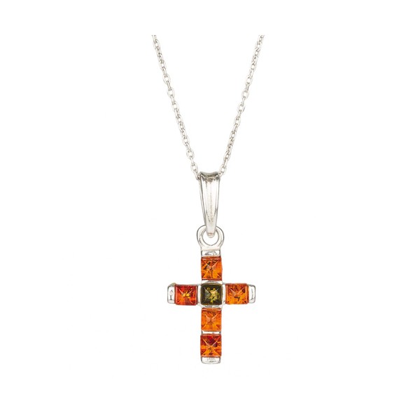 Artisana-Schmuck Pendentif croix en ambre et argent sterling 925/000.