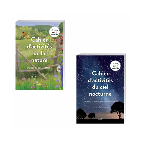 Lot de 2 ouvrages : Cahier d’activités de la nature + Cahier d’activités du ciel nocturne