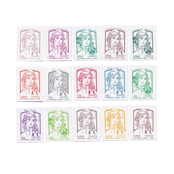 Les 15 timbres Marianne de la Jeunesse de 2013