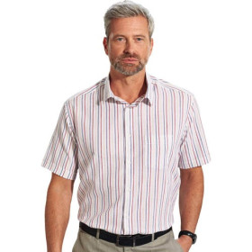 Chemisette seersucker confort, Encolure : 41/42, Couleur : Beige/Bleu/Rouge, par l’Homme Moderne.